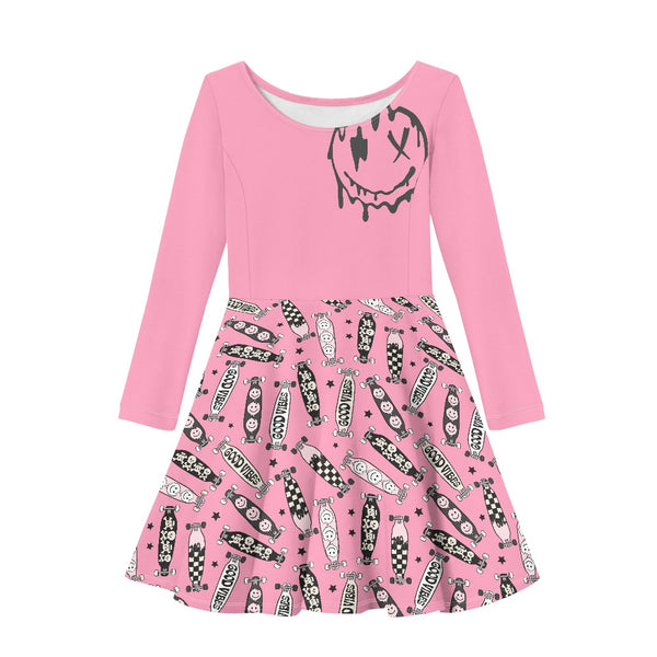 🖤 Kids Long Sleeved Dress -- Skater Skull