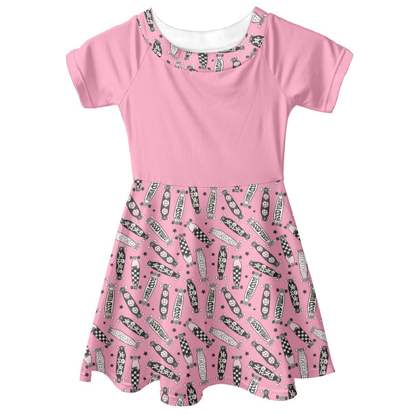 🖤 Kids Short Sleeved Dress -- Skater Skull